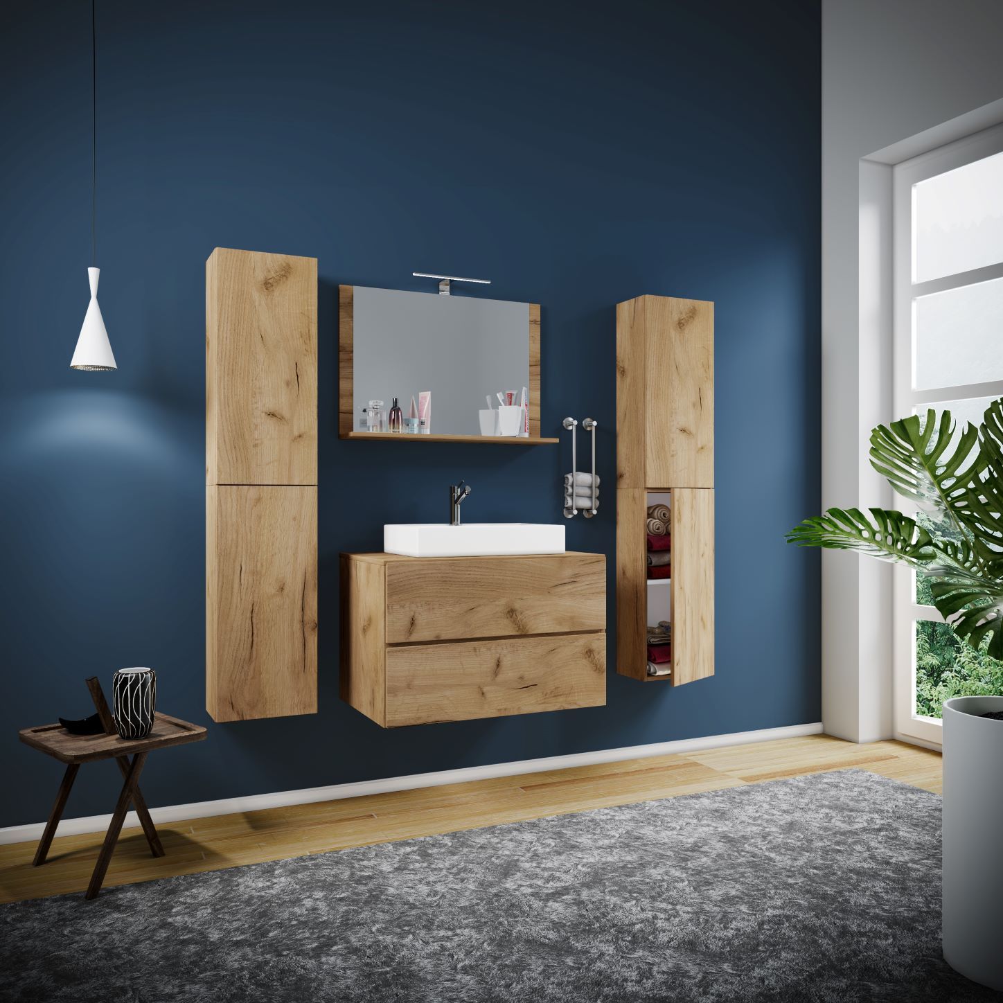 5-teiliges Badmöbel-Set LENDAS XL - Honig - Eiche - 80 cm