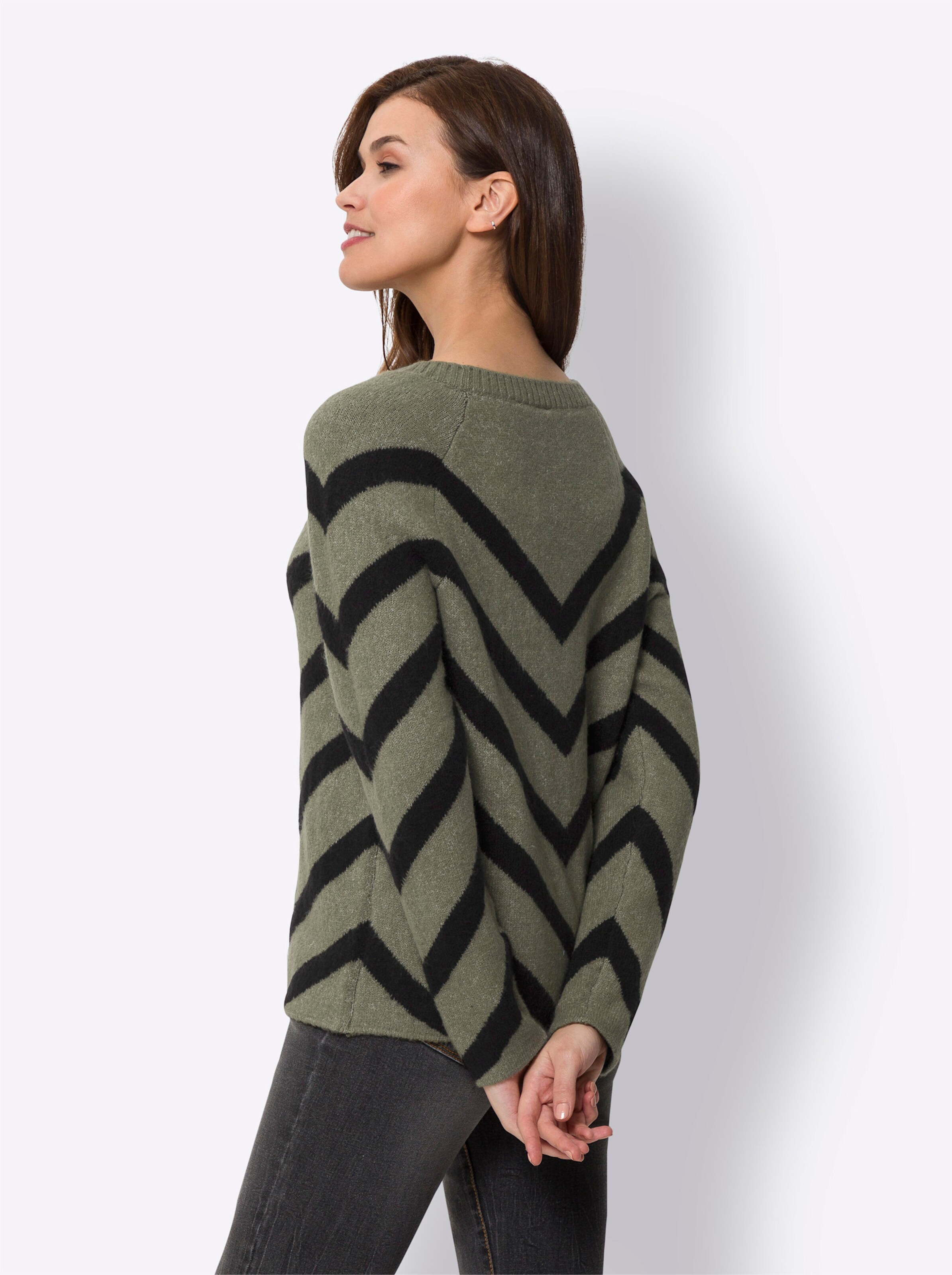 heine Pullover in khaki-schwarz-meliert