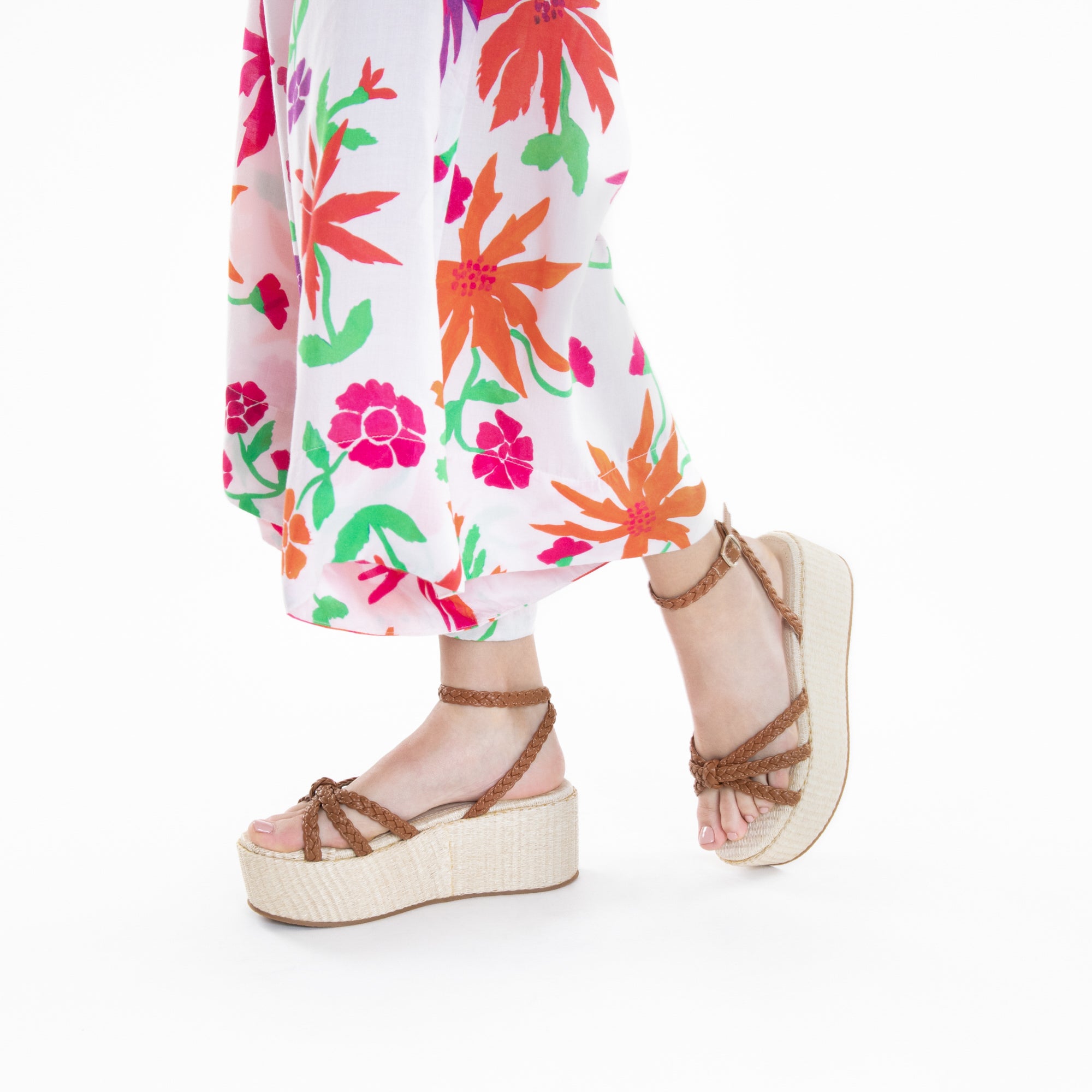 Sandales à talon, Compensées-Sandales à plateforme et brides tressées Catalina camel