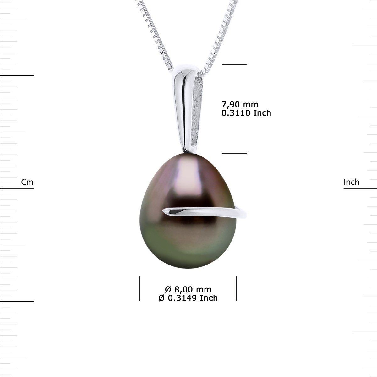 Pendentif Bélière avec Retour Or Blanc et Véritable Perle de Culture de Tahiti Poire 8-9 mm