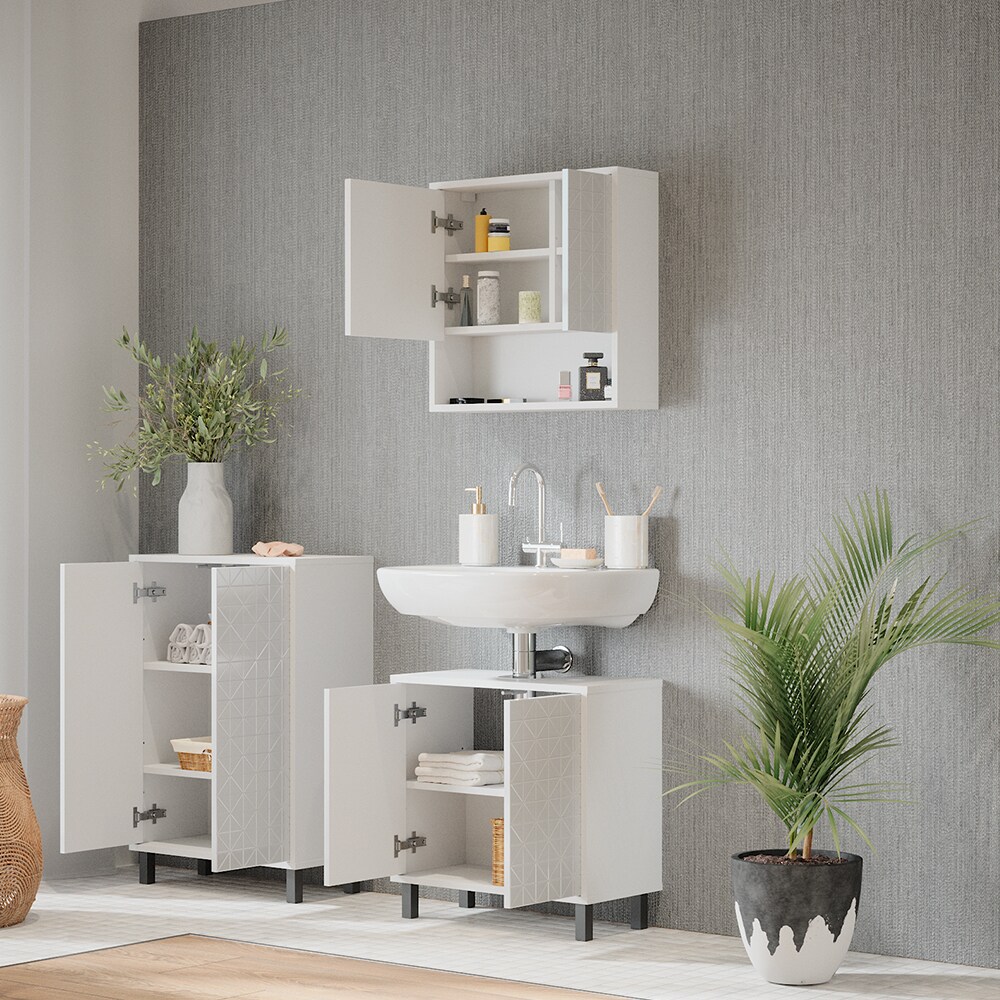 Vicco Badmöbel-Set Agasta weiß, Badezimmerschränke 3D Optik