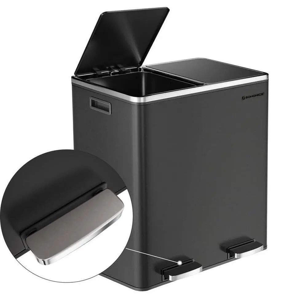 Songmics Prullenbak Met 2 Compartimenten - 2 x 30 L - Met Zwart