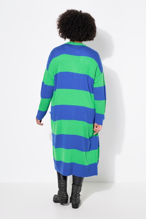 Long-Strickjacke, Straight Fit, Blockstreifen