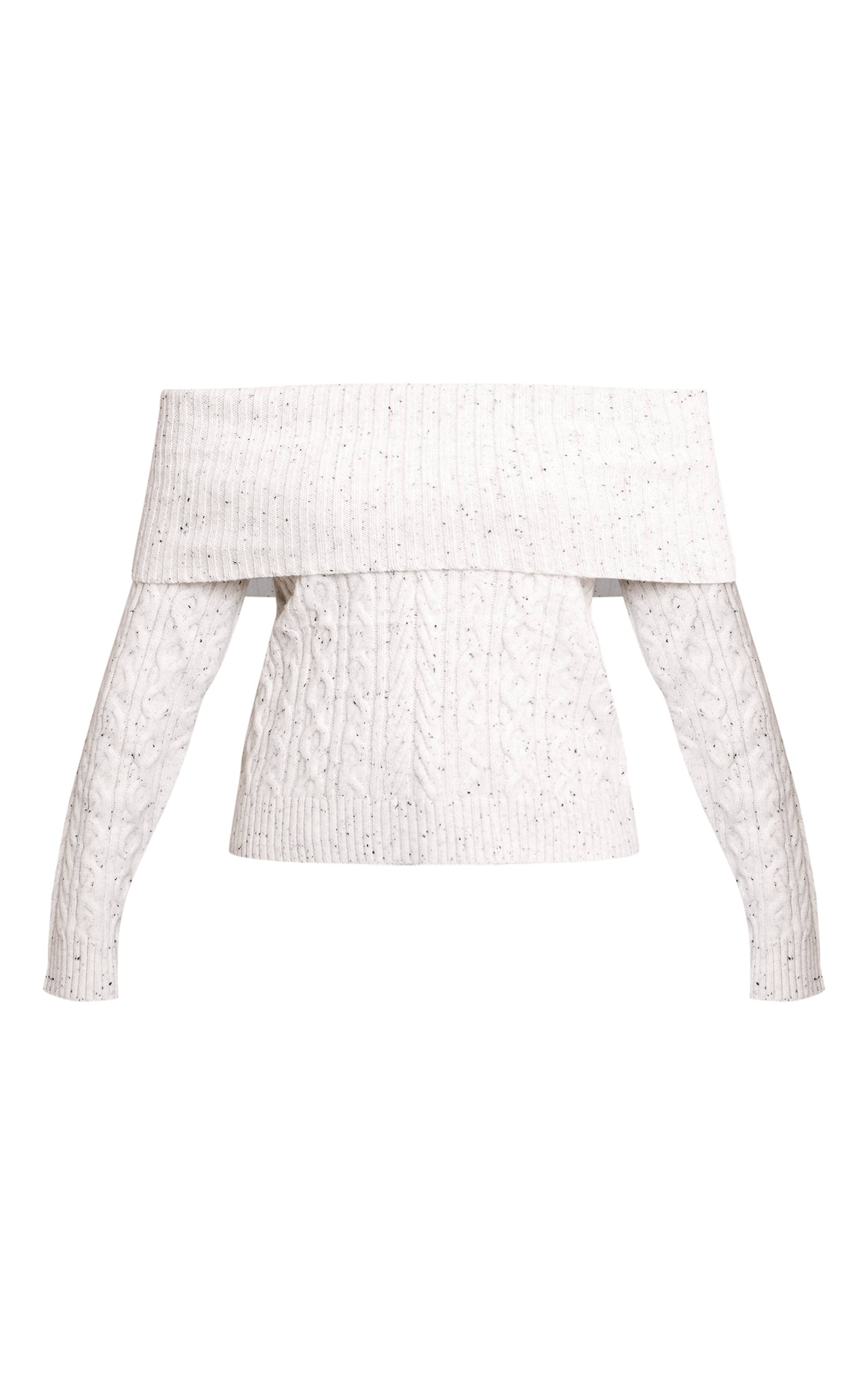 Gris Clair Synthétiquell Bardot En Maille Torsadée Chiné