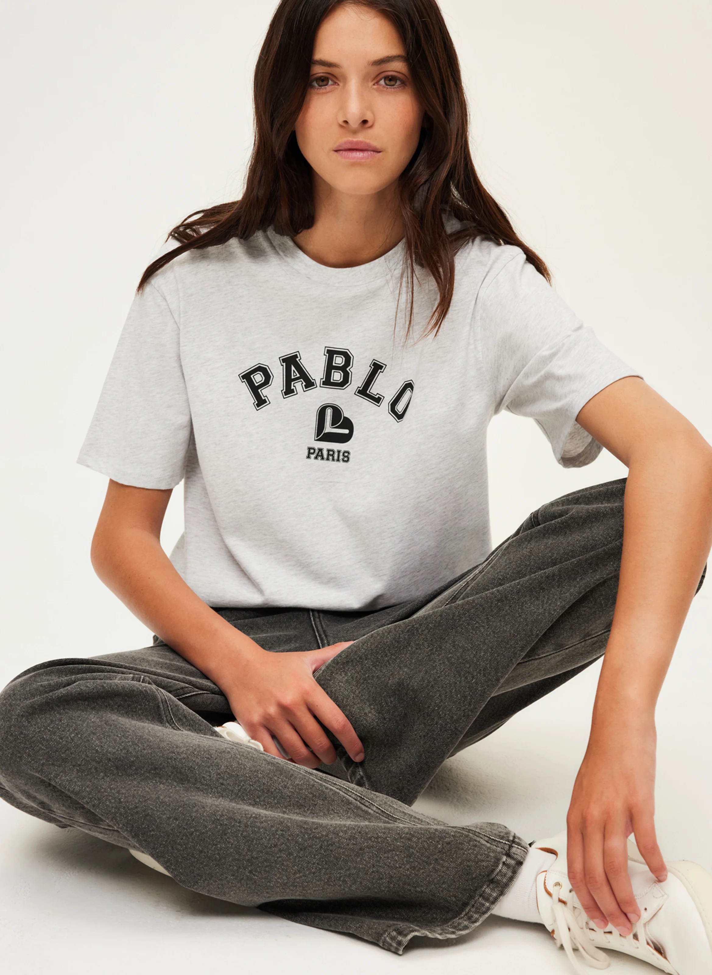 AZADEE - Tee-shirt col rond en coton | Gris