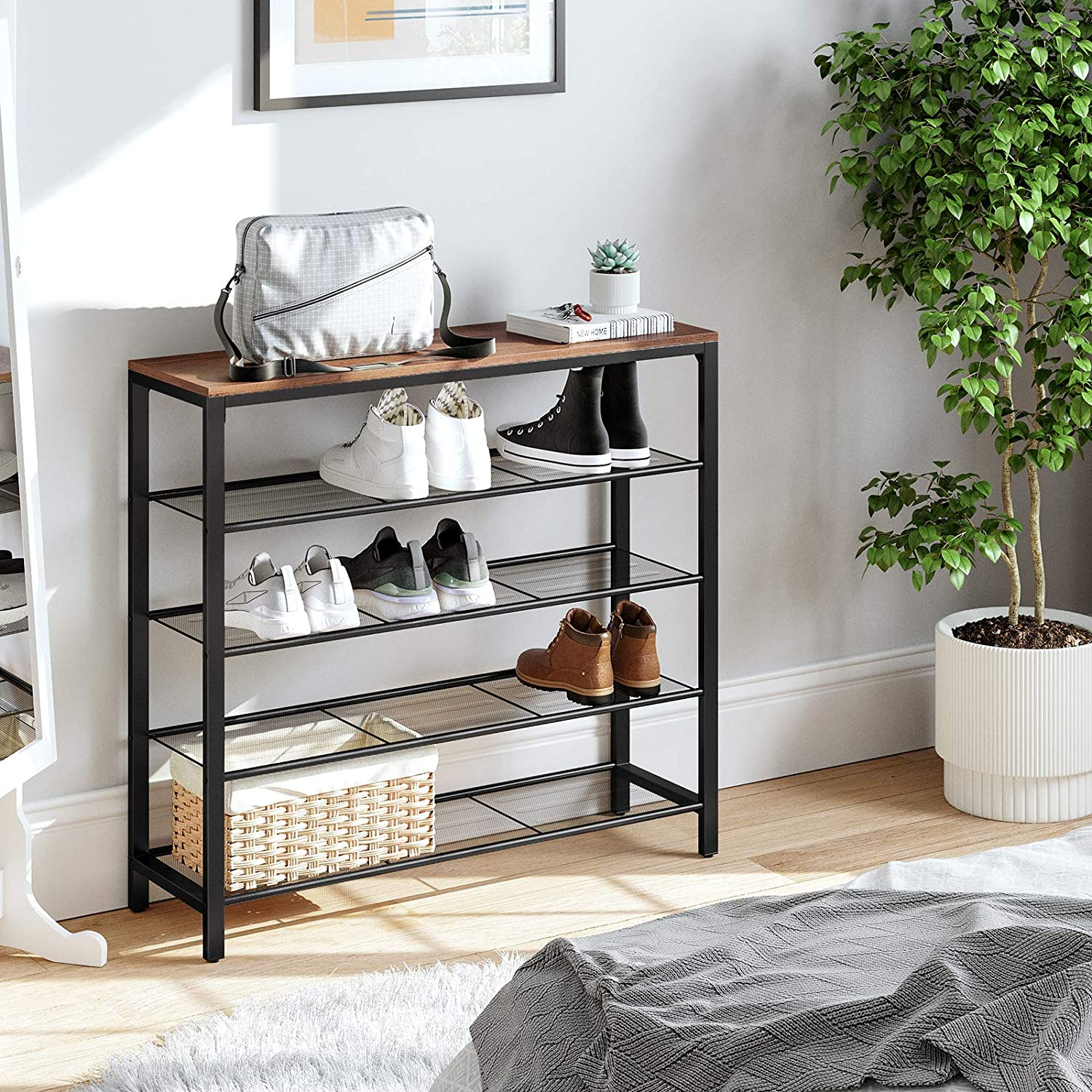 Schoenenrek met 4 rasterniveau's Vintage bruin