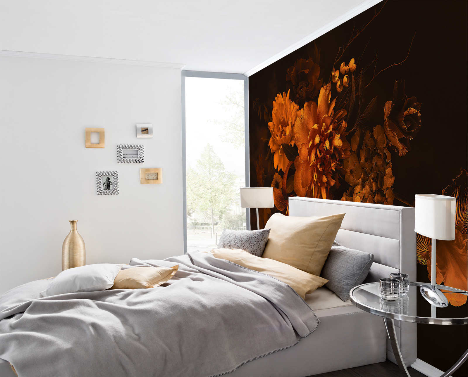 Fototapete DESIGNWALLS - orange-schwarz - Blumen - 2,55 Meter