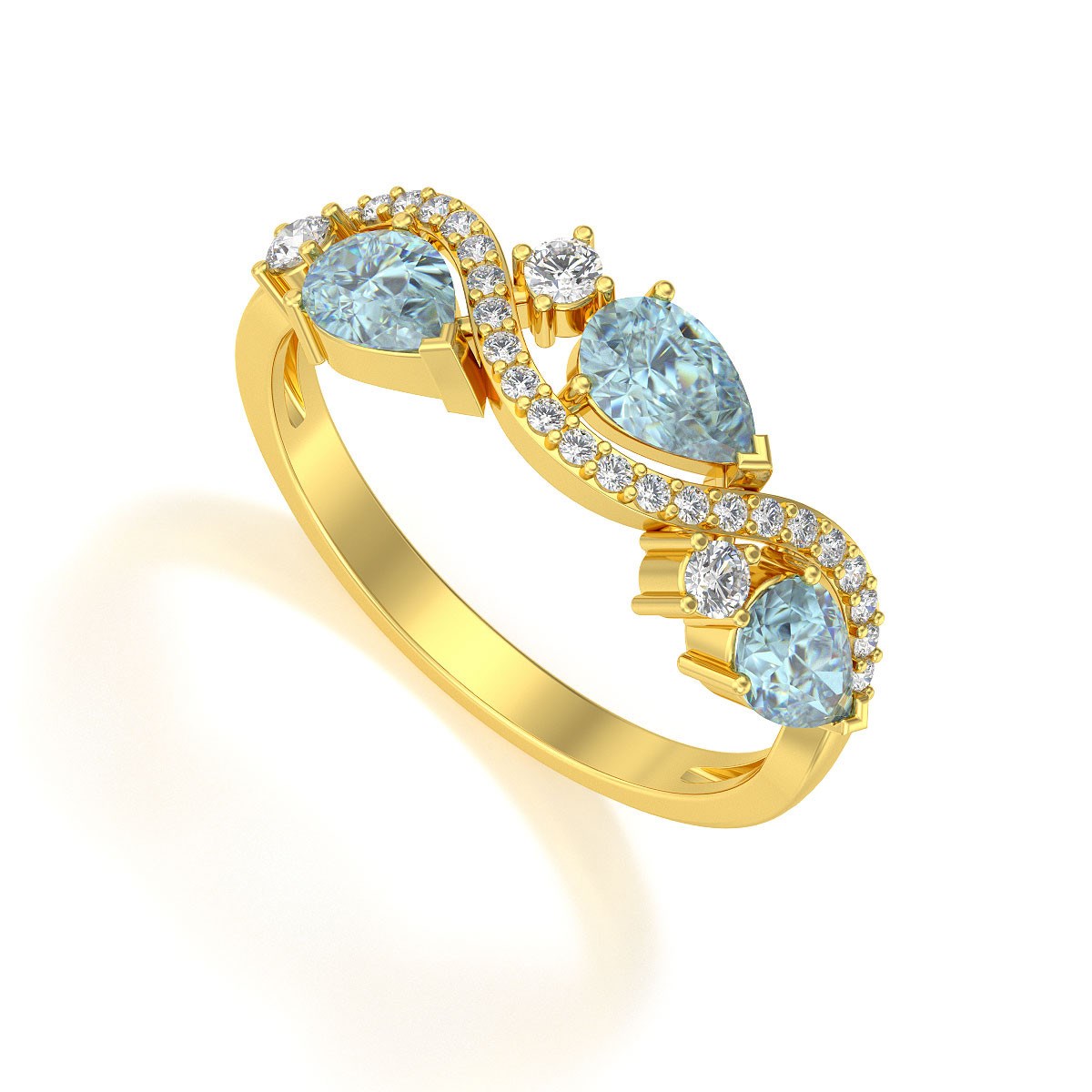 Bague ADEN Or 585 Jaune Aigue-Marine et diamants 2.51grs