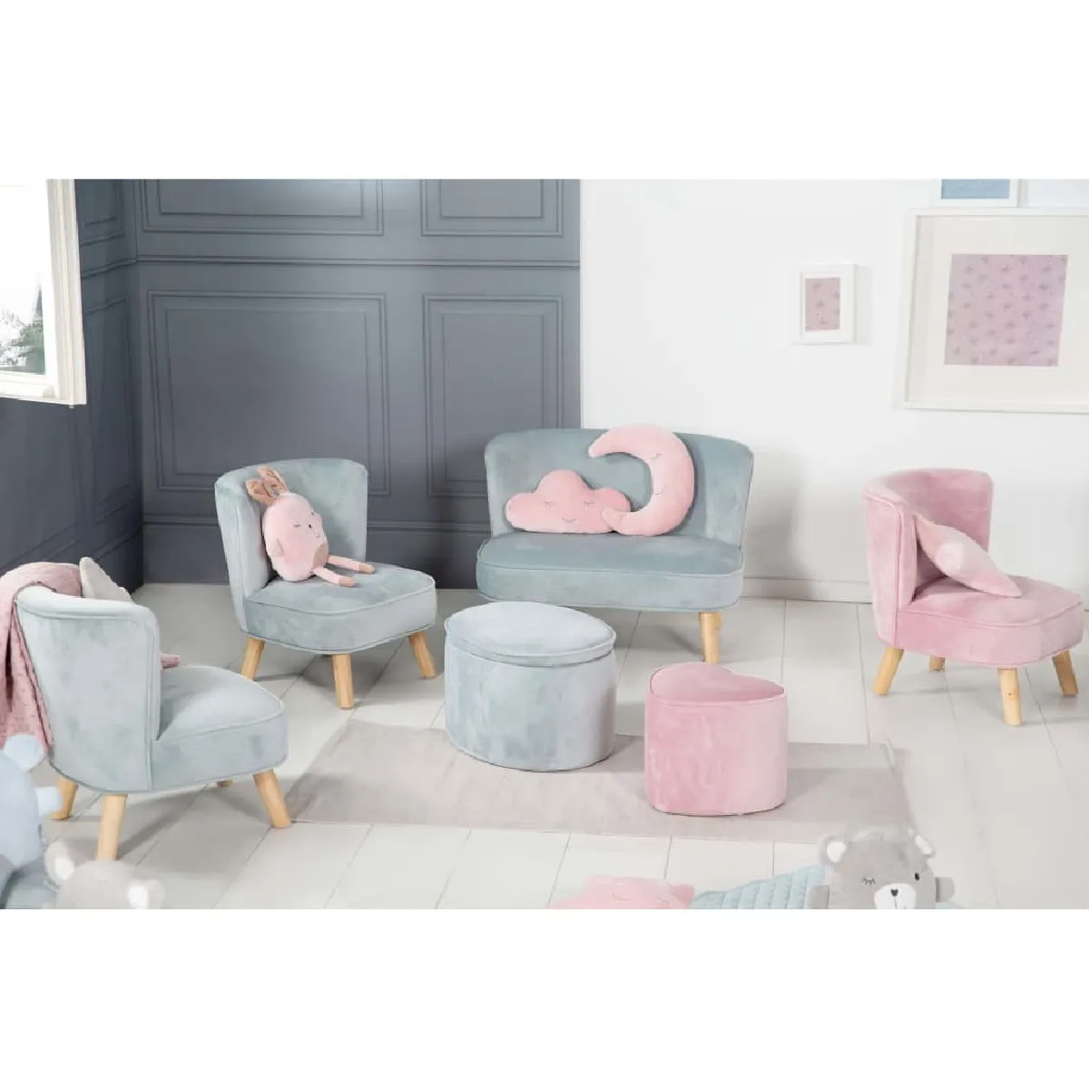 ROBA Canapé enfants bleu clair velours