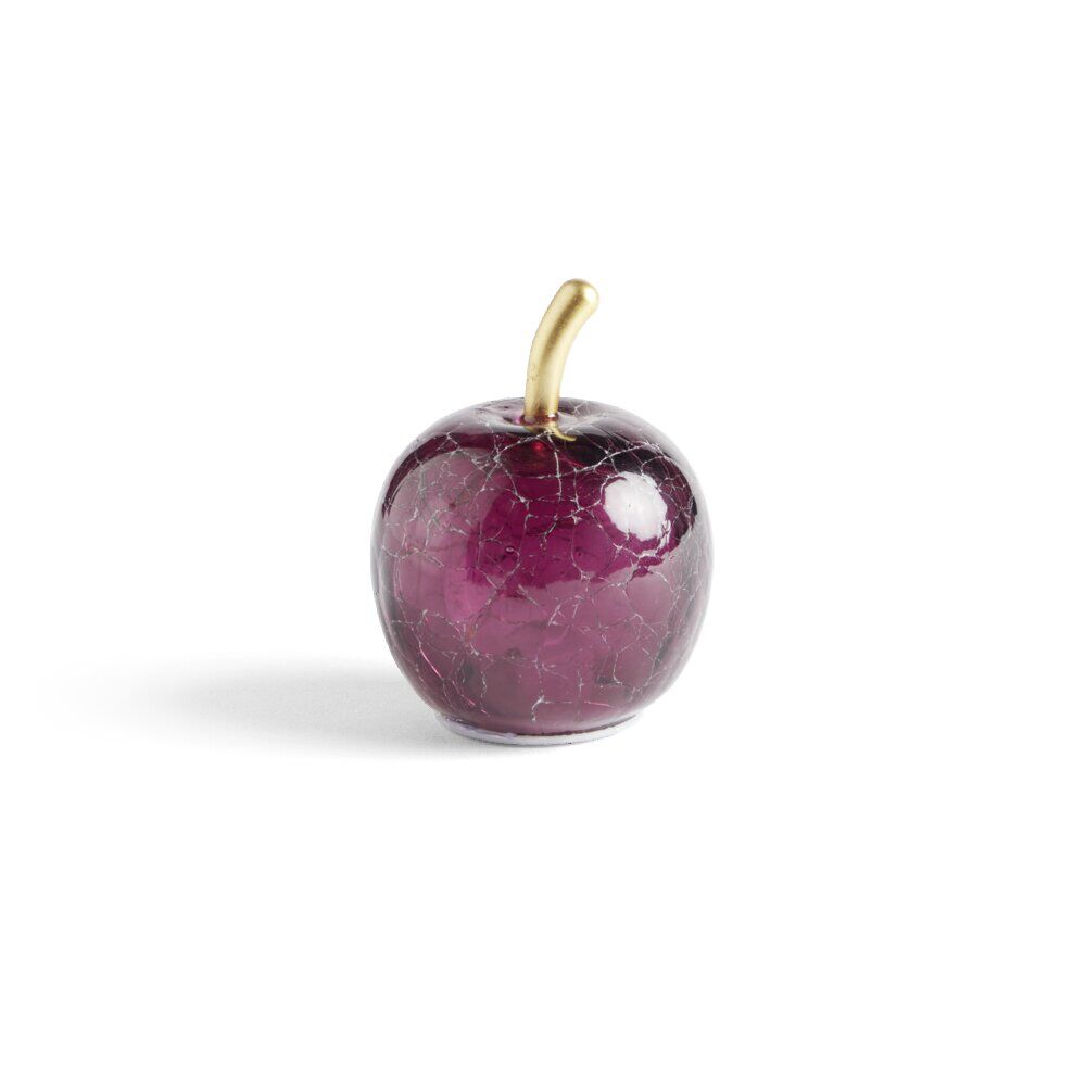 Décoration LED en verre pomme violette effet craquelé Ø7xH8cm
