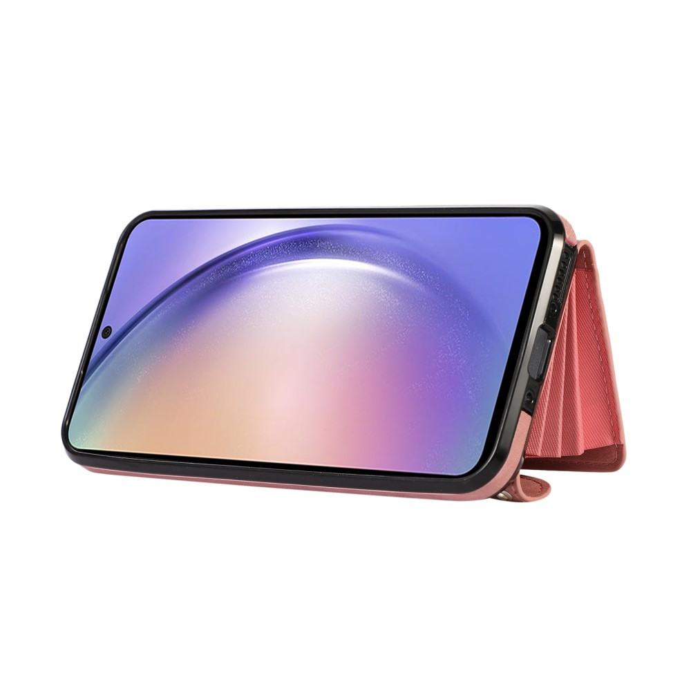 Samsung Galaxy A54 5G Necklace Leder Schutz Hülle mit Kartenfächer   Handykette (RFID Schutz) - Rosa