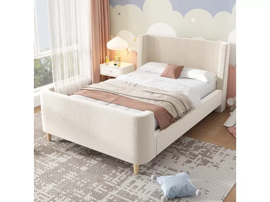 Lit d'enfant Lit rembourré,lit simple Lit traîneau , 90 x 200 cm, Pour garçons & filles, Beige, Sans matelas