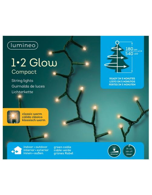 Lumineo 1-2 Glow Compact Lights - Decoratie - 180 cm Groen 540 led 6 Strengen