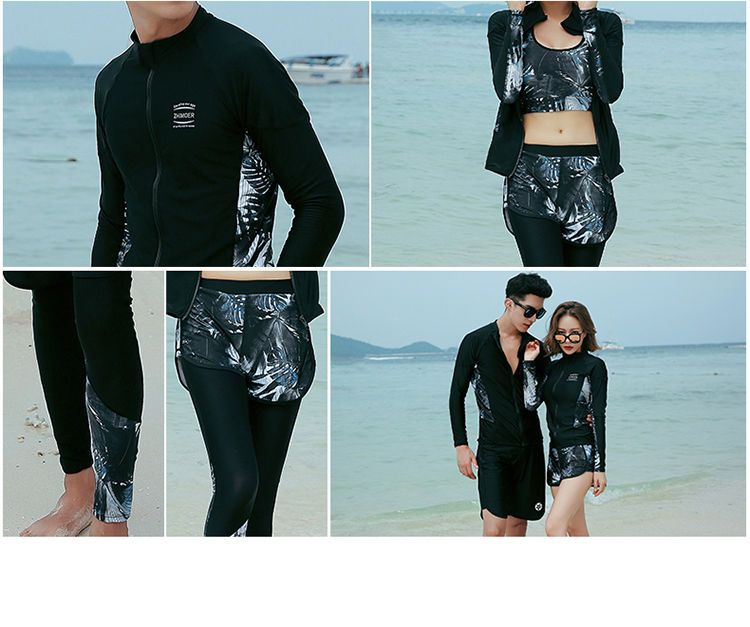 Oceanid - Matching set voor koppels: rashguardjack met bladprint + zwembroek