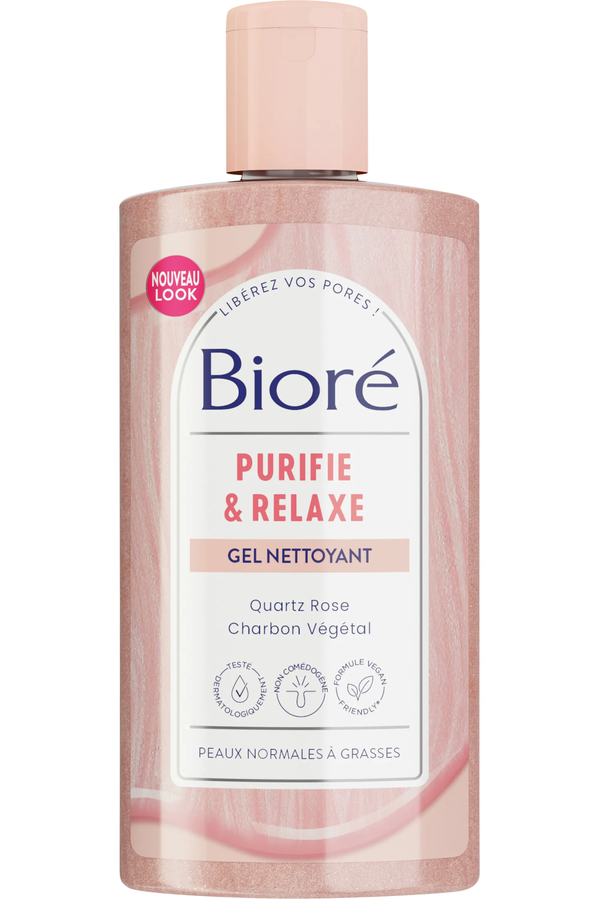 Bioré Gel nettoyant purifiant quartz rose et charbon-200 ml