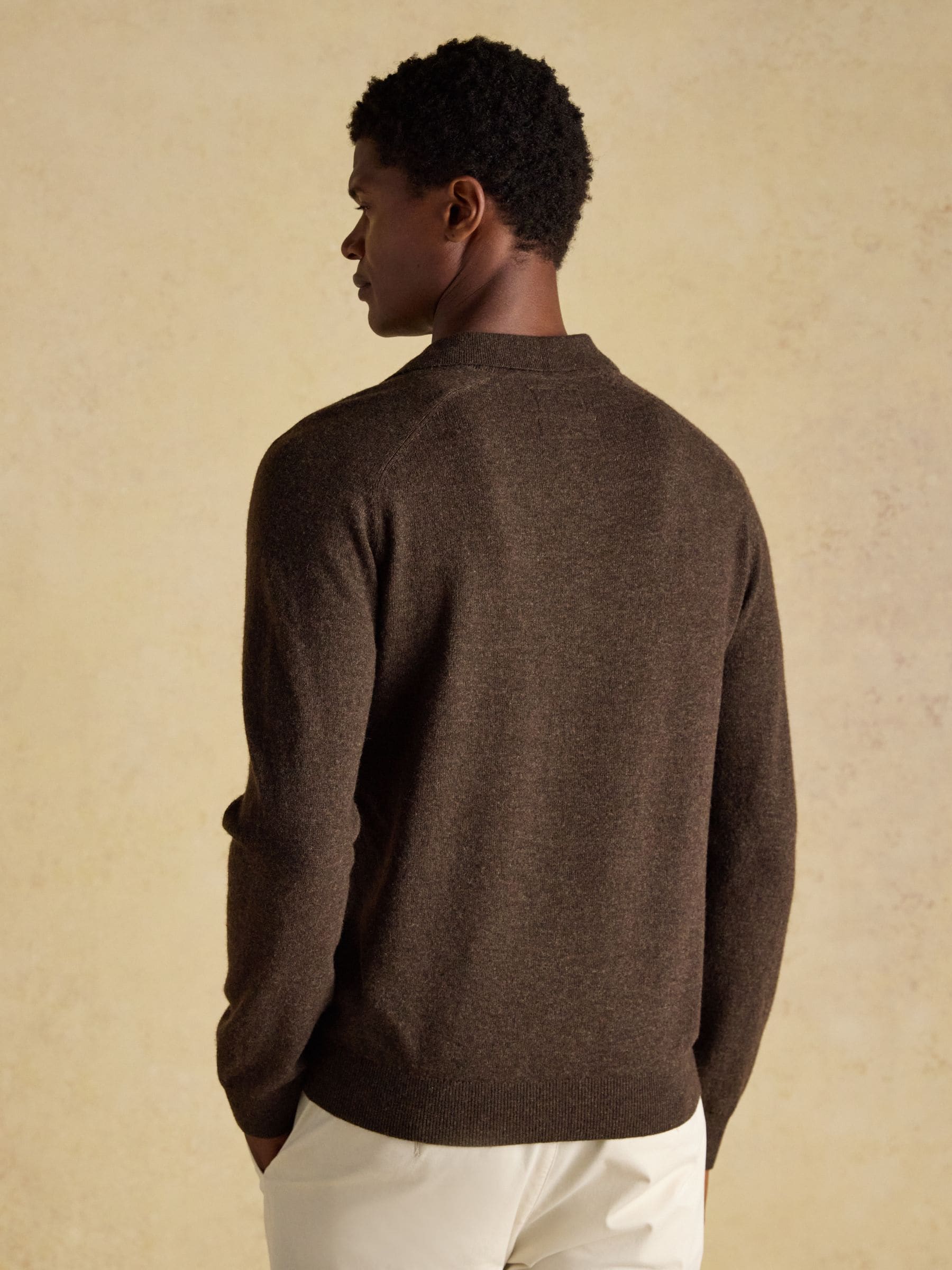 Bruin - Joules Sampson Wool-Rich Long Sleeve Knitted Polo Shirt