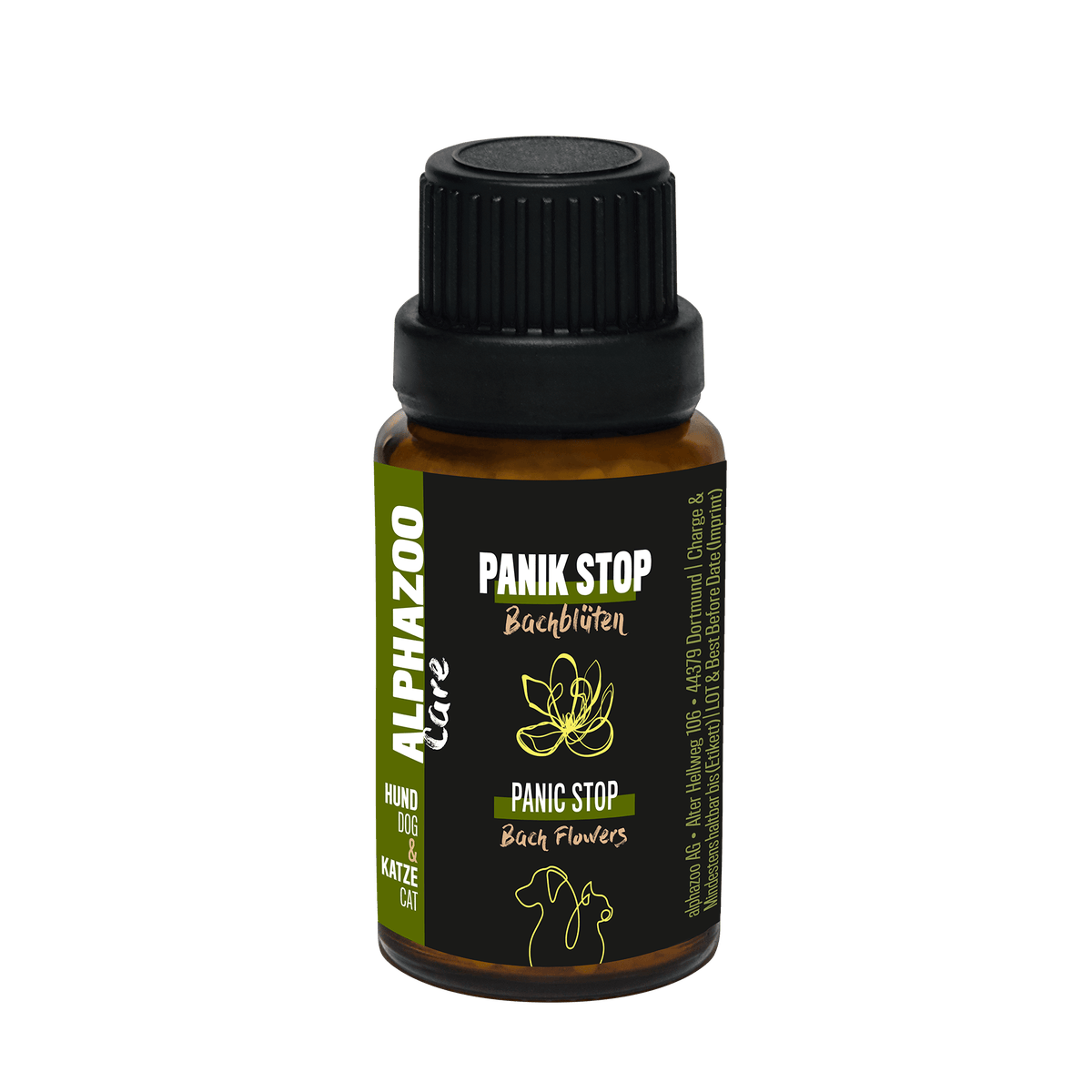 ALPHAZOO Panic Stop Bach Bloesem Remedies 15g voor Honden en Katten | Rescue Drops Globules