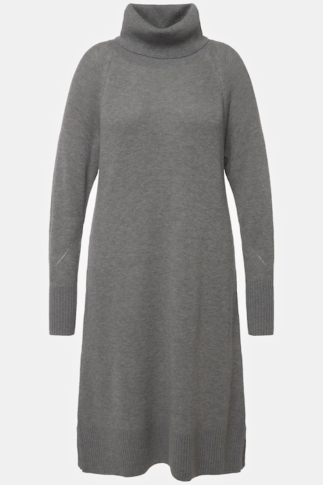 Strickkleid, H-Linie, Rippstrick, Stehkragen, Langarm