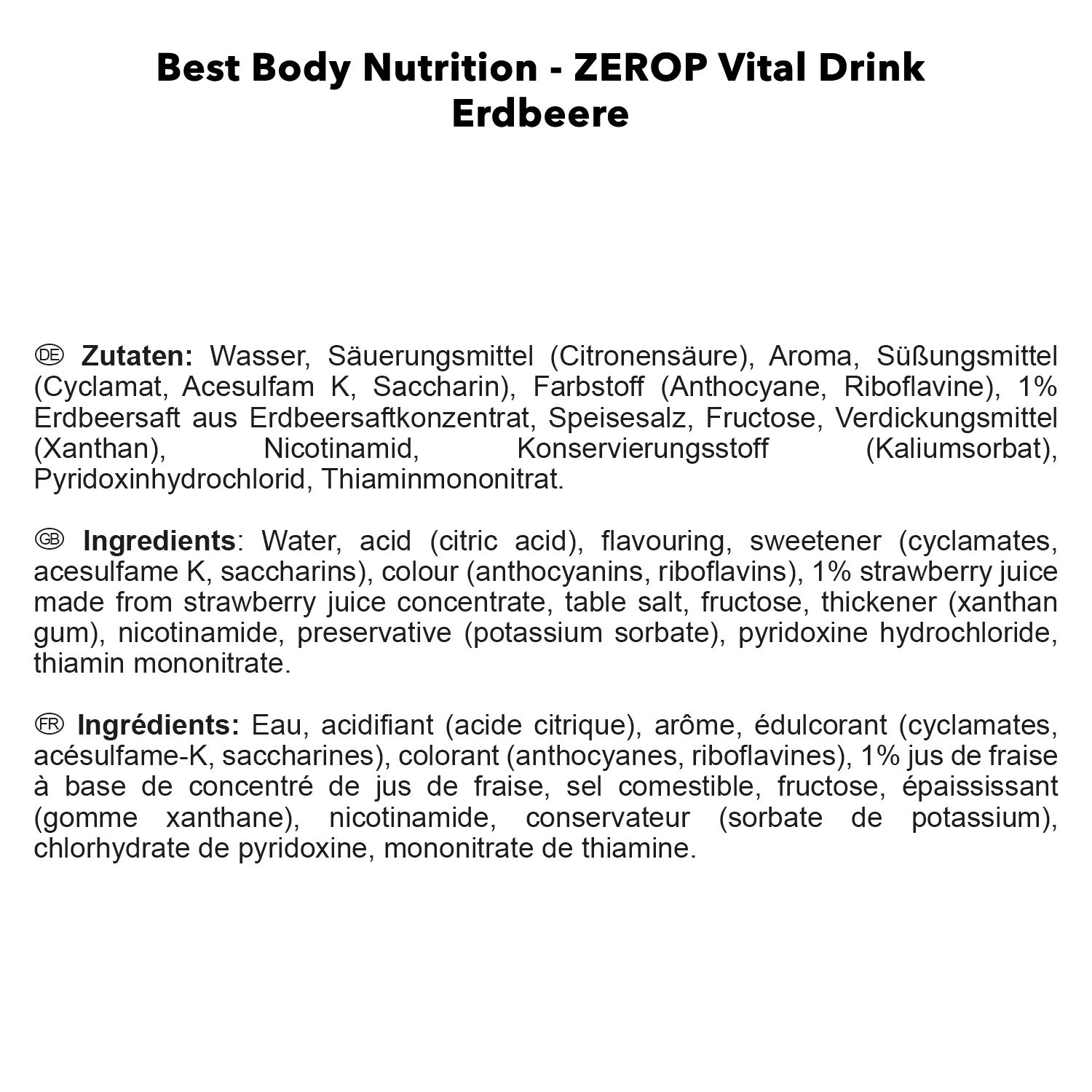 BEST BODY NUTRITION VITAL DRINK ZEROP ERDBEERE
