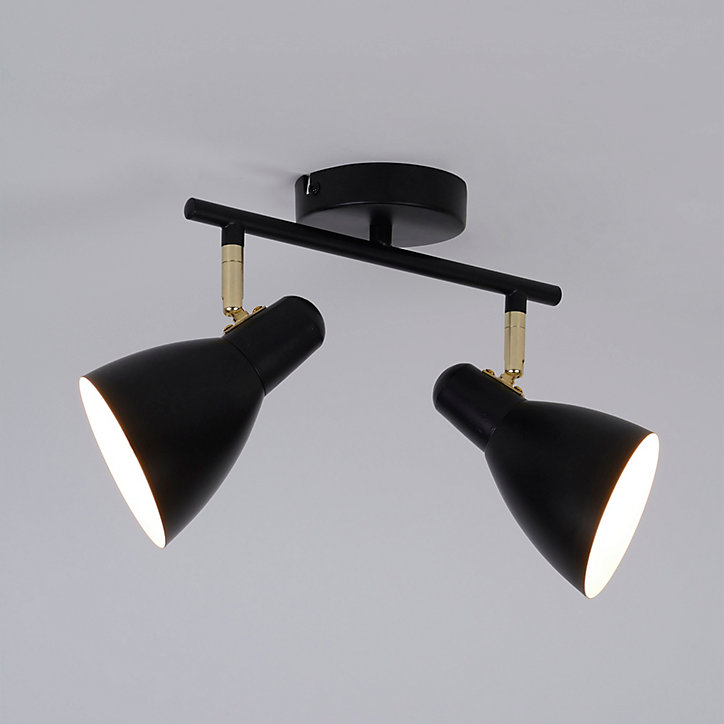 Spot mural Marcel 2 lumières IP20 E14 15W H.14 x L.31 x P.20 cm métal noir mat Corep