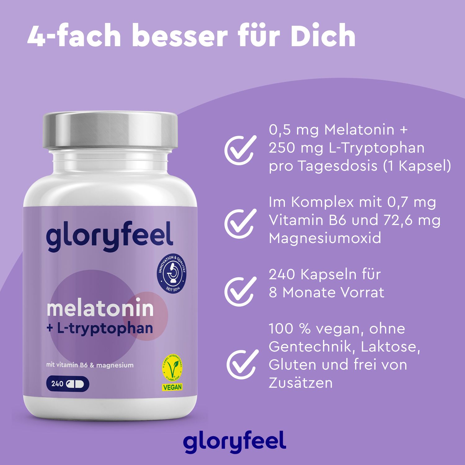 gloryfeel® Melatonin +  L-Tryptophan, Vitamin B6 & Magnesium Kapseln