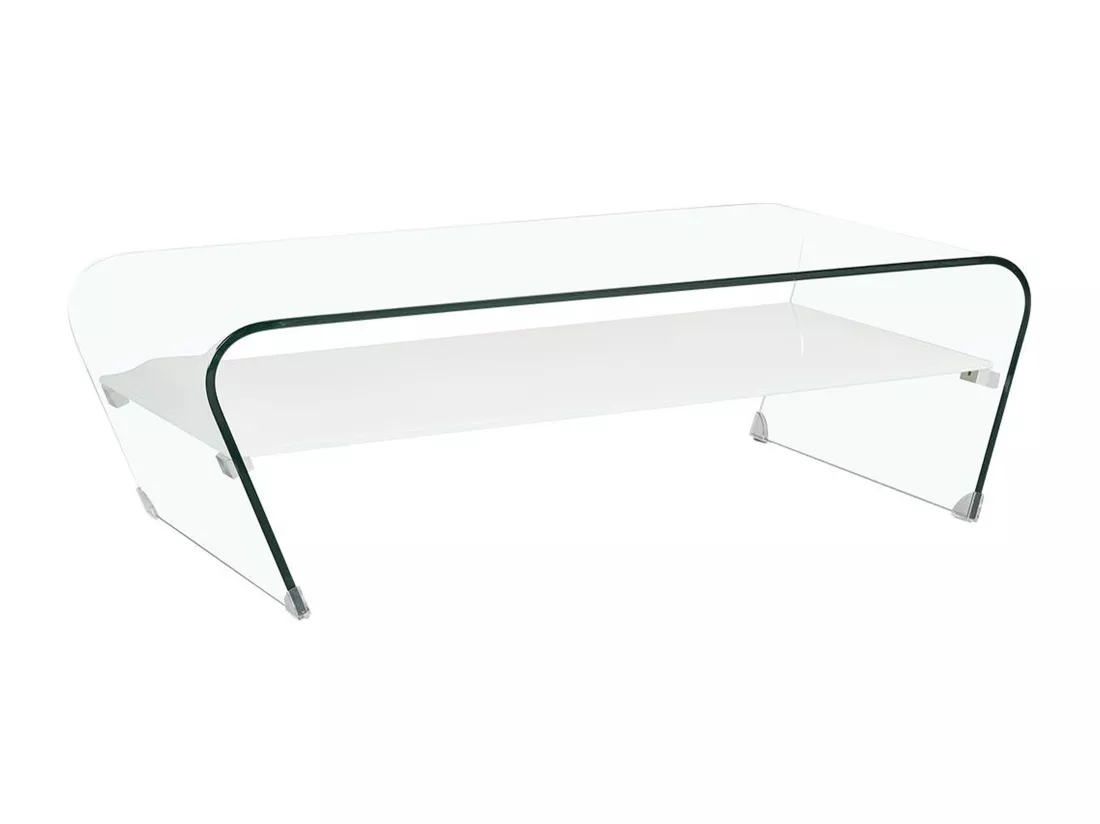 Table basse - Verre trempé - Tablette blanche laquée - KELLY