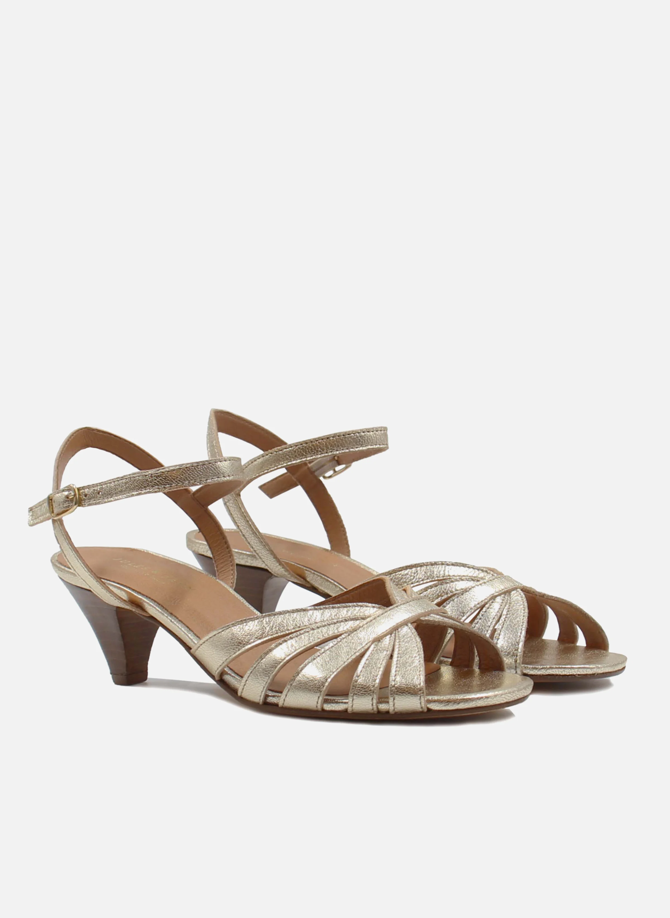 Sandales moyen talon brides cuir métalisé | Doré