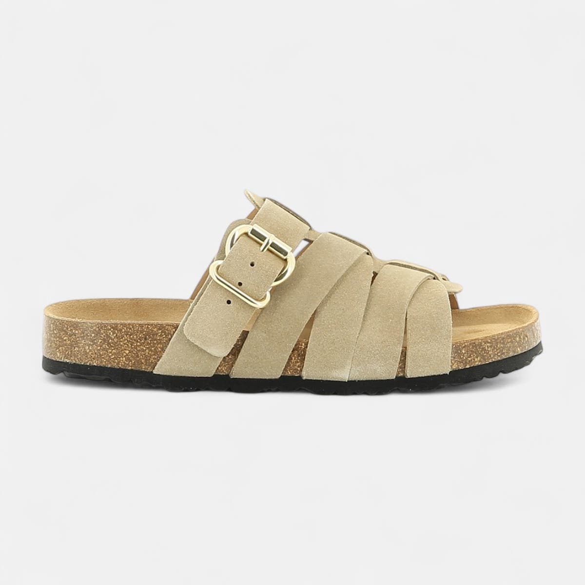 Mules semelle liège Femme en cuir taupe