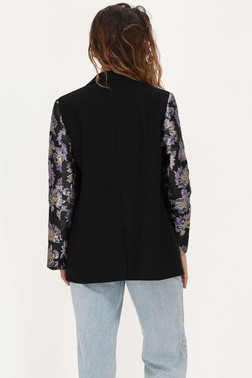 Zwarte blazer met jacquard mouwen