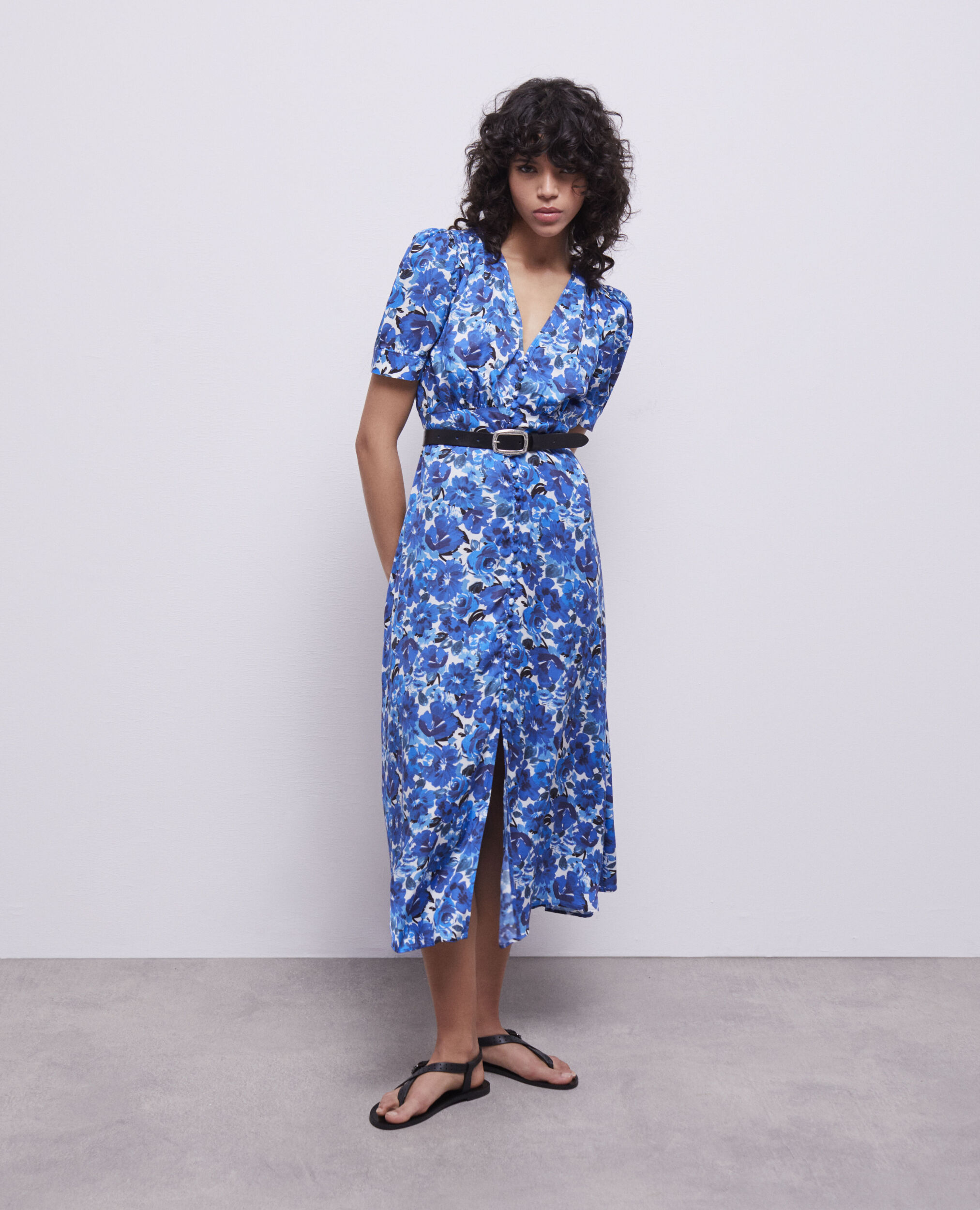 Robe longue imprimée avec boutonnage