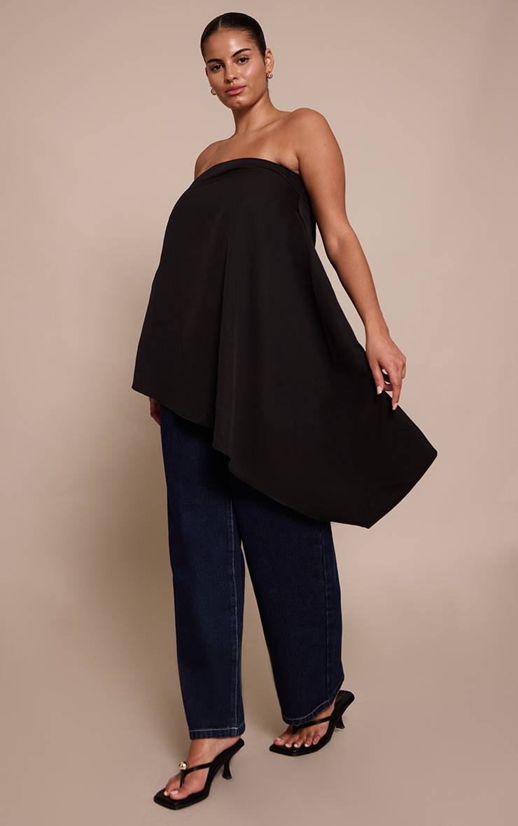 Noir Haut Long Vaporeux Grande Taille À Encolure Bandeau Et Ourlet Asymétrique En Tissu Tissé