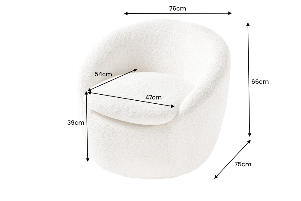 Drehbarer Design Sessel ALPINE weiß Bouclé 360° mit Armlehnen