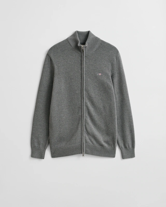 Gant Cardigan »CASUAL COTTON ZIP CARDIGAN«, Mit Rippbündchen an Stehkragen, Ärmeln und Saum