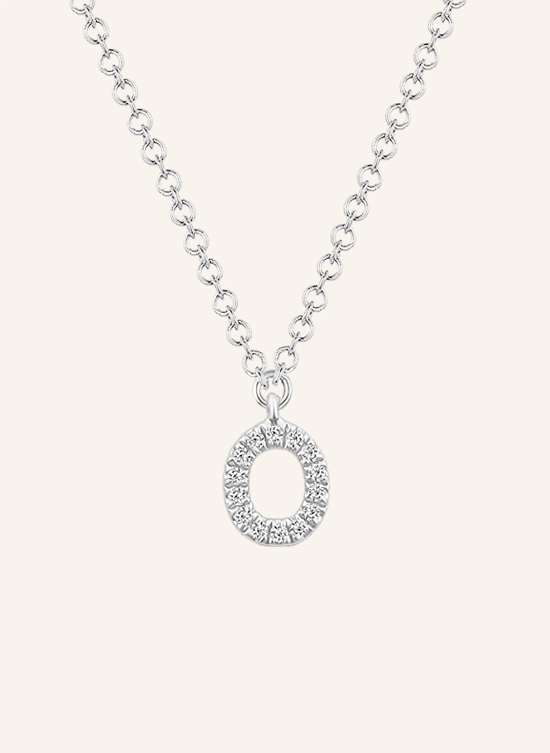 Leaf INITIALIEN Halskette „O“ aus 14 Karat Weißgold mit Diamanten