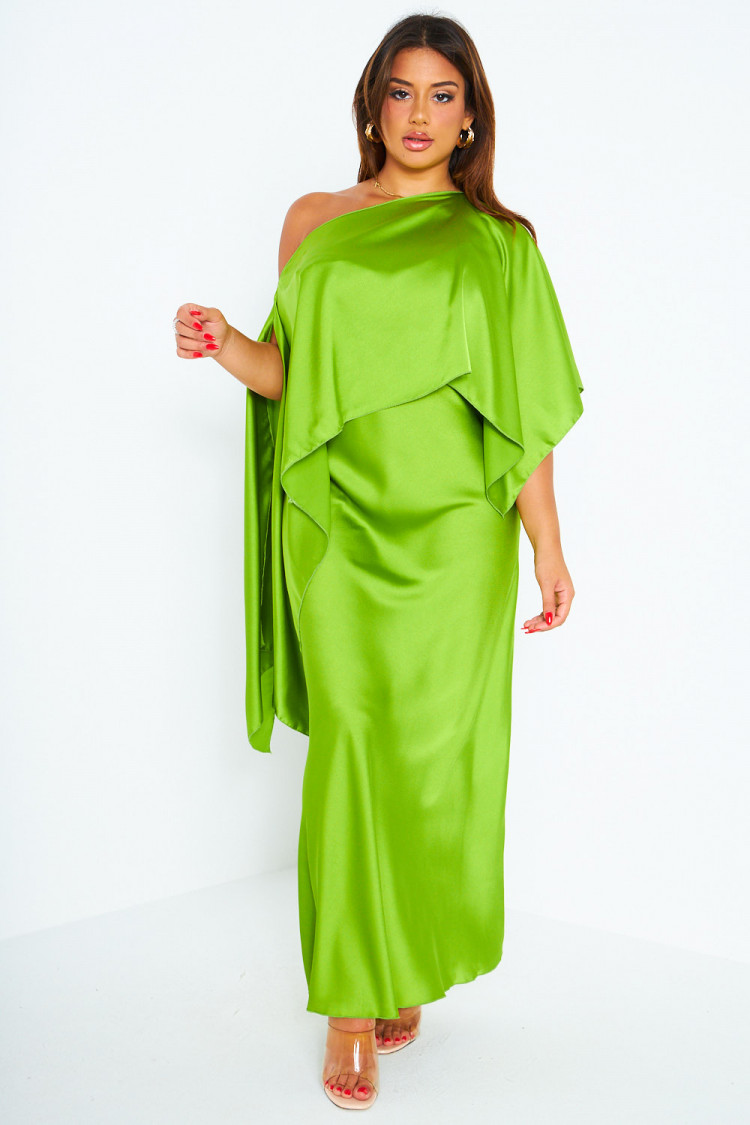 Ensemble 2 pièces robe + poncho satiné vert