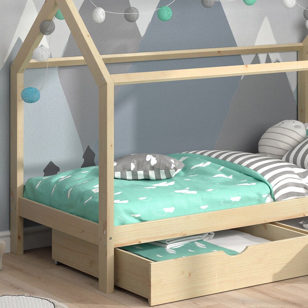 VITALISPA Kinderbett Hausbett Schubladen Bett Holz Kinderhaus weiß 90x200 cm