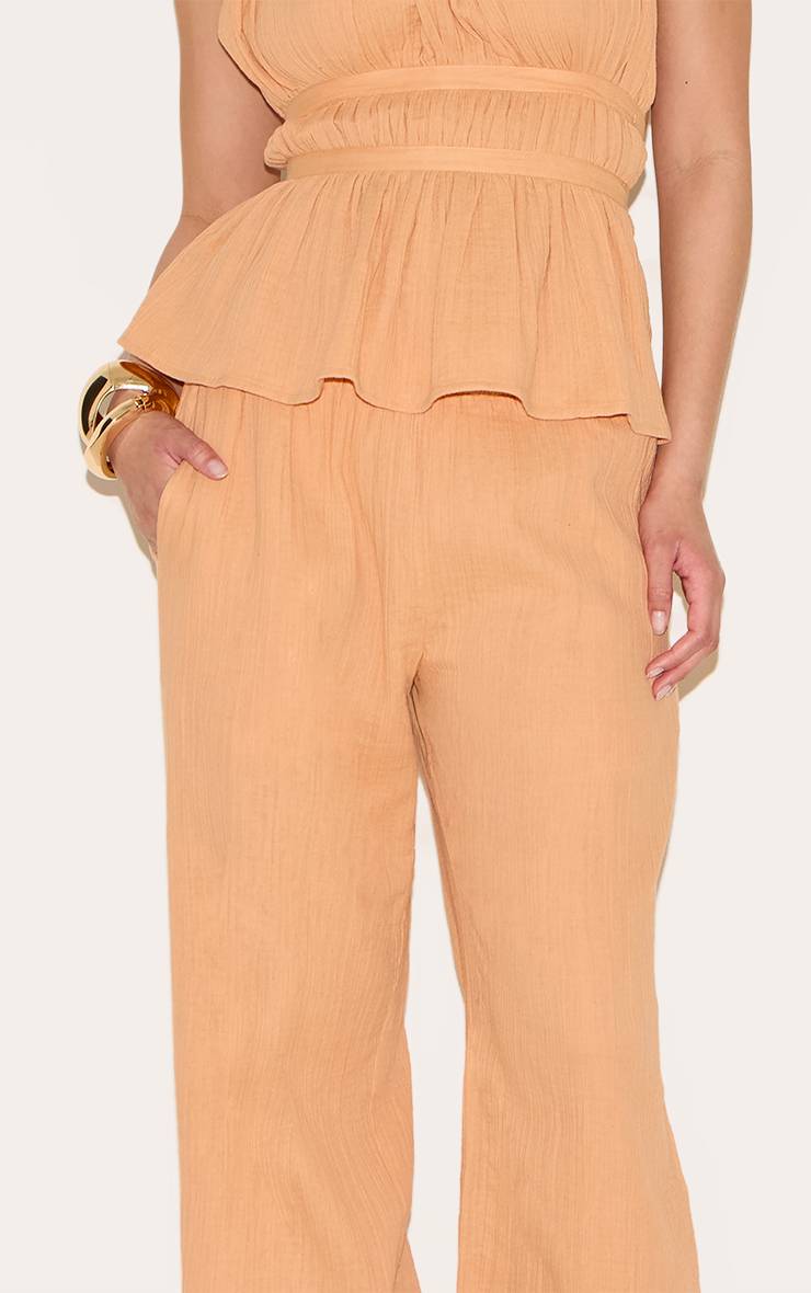 Abricot Pantalon Large Taille Basse En Gaze De Coton