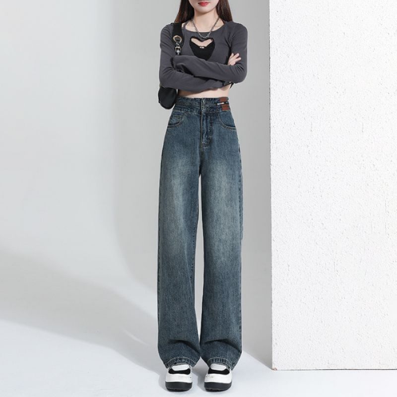 OGAWA - Hoge taille gewassen rechte jeans