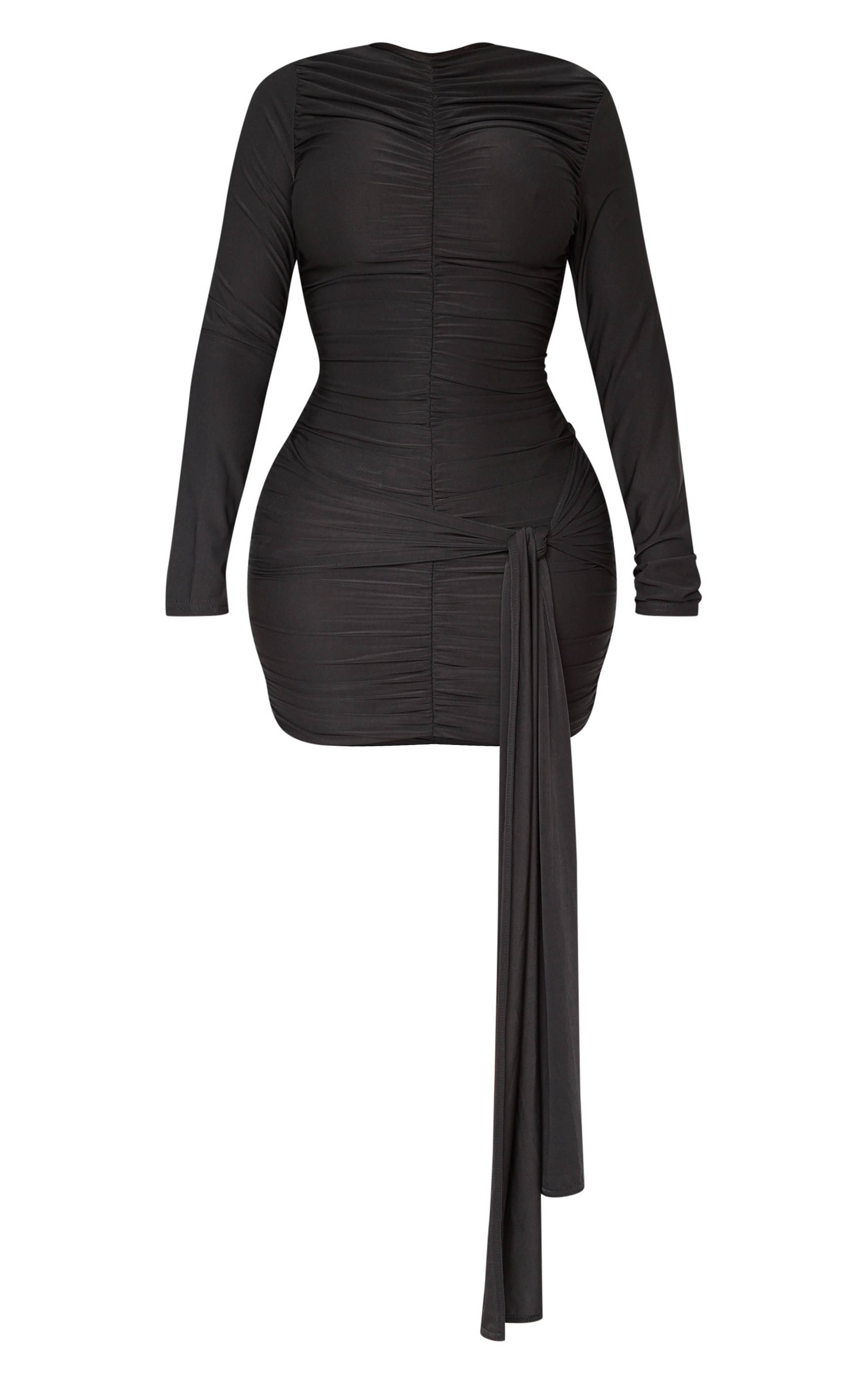 Noir Robe Moulante À Manches Longues Avec Détails Froncés Shape Slinky