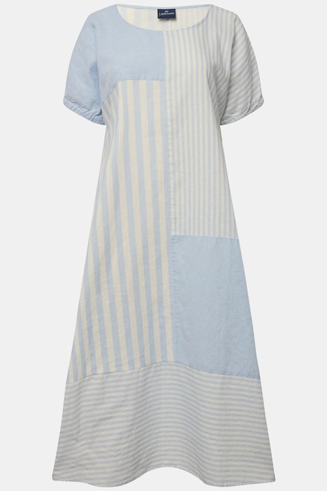 Leinenmix-Kleid, A-Line, Streifen-Mix, Rundhals, Halbarm