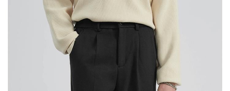 Nightbell - Mid Rise Plain Cropped Straight Leg Dress Pants