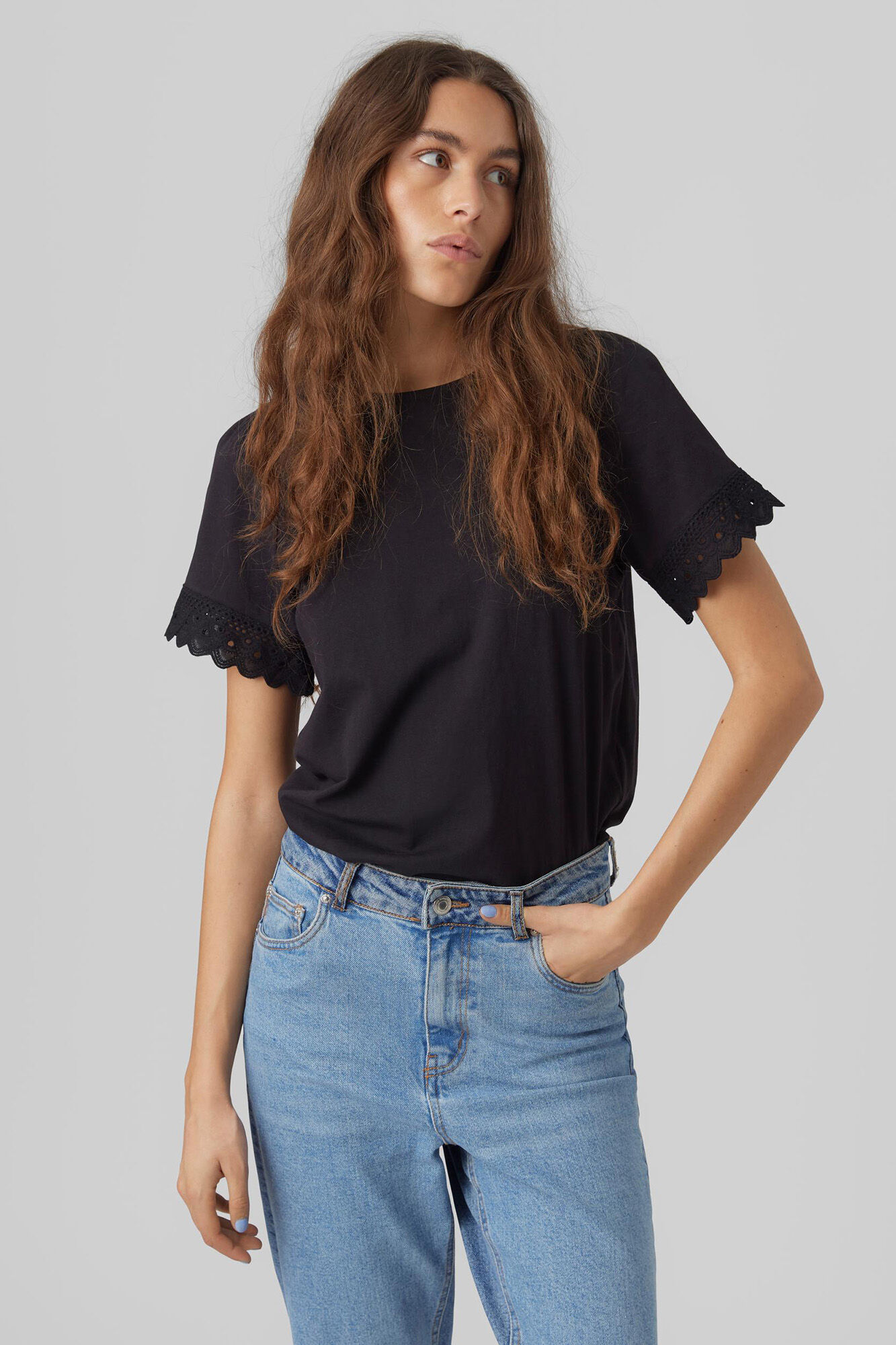 Blusa de algodão de manga curta - Preta