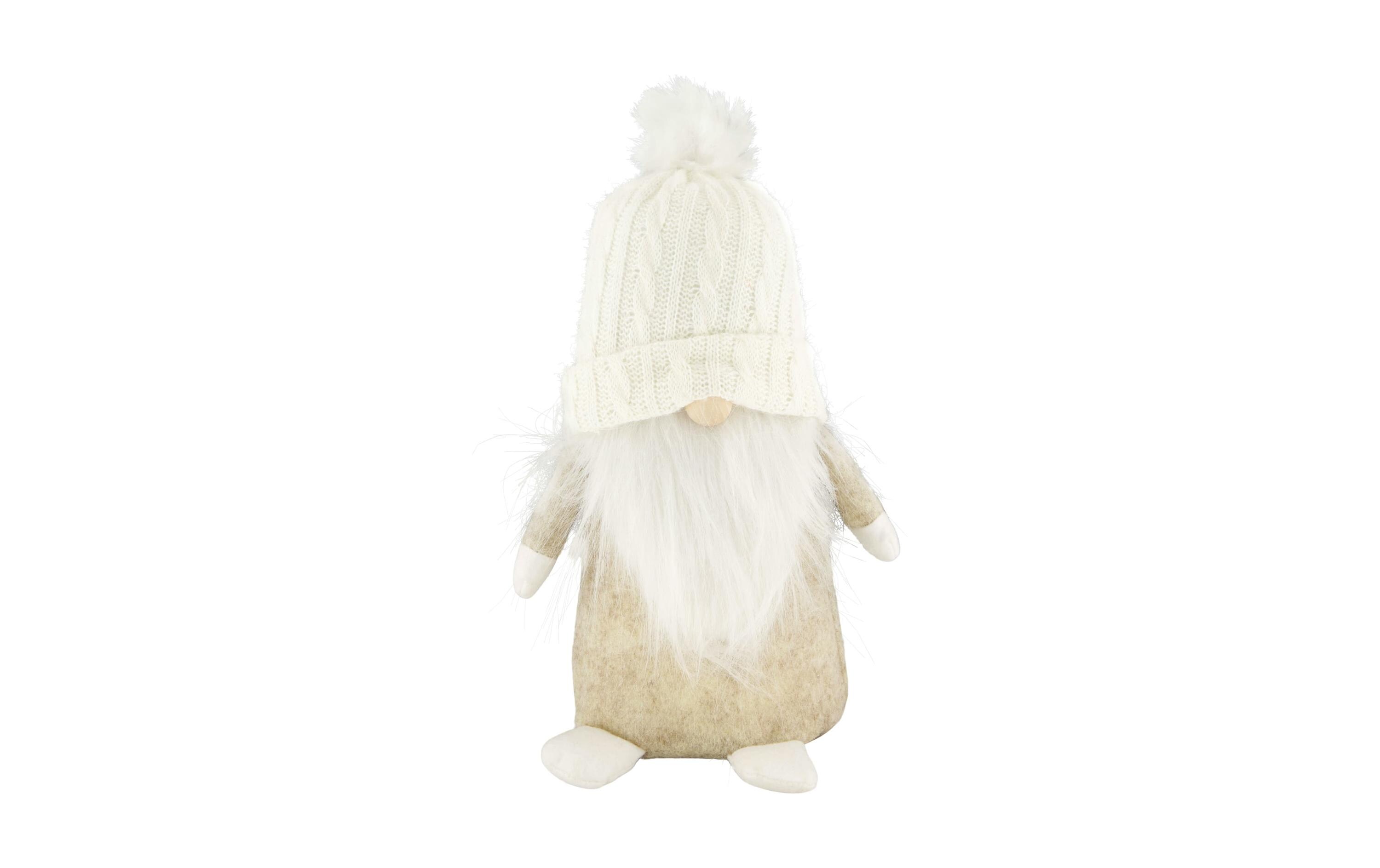 Weihnachtsfigur Gnom 13 cm, Textil, WeissDekofigur