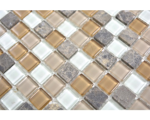 Glasmozaïek Kristal met natuursteen CM M435 30x30 cm beige/bruin