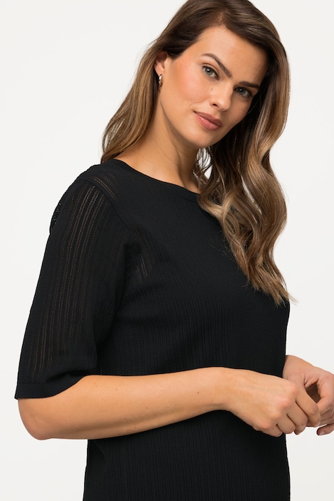 Pullover, Strukturstreifen, Rundhals, Halbarm