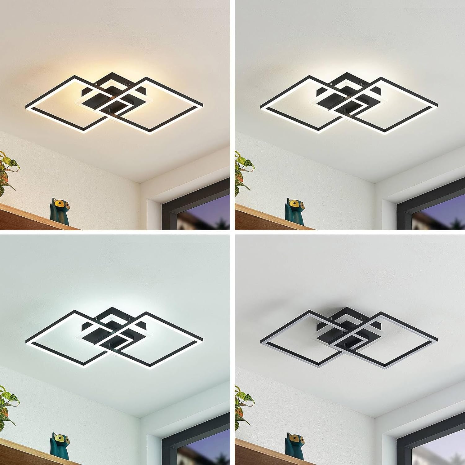 Lindby LED Deckenleuchte Fjardo dimmbar mit Leselampe (Modern) in Schwarz aus Aluminium (1 flammig,) - Lampe Deckenlampe Wohnzimmerleuchte