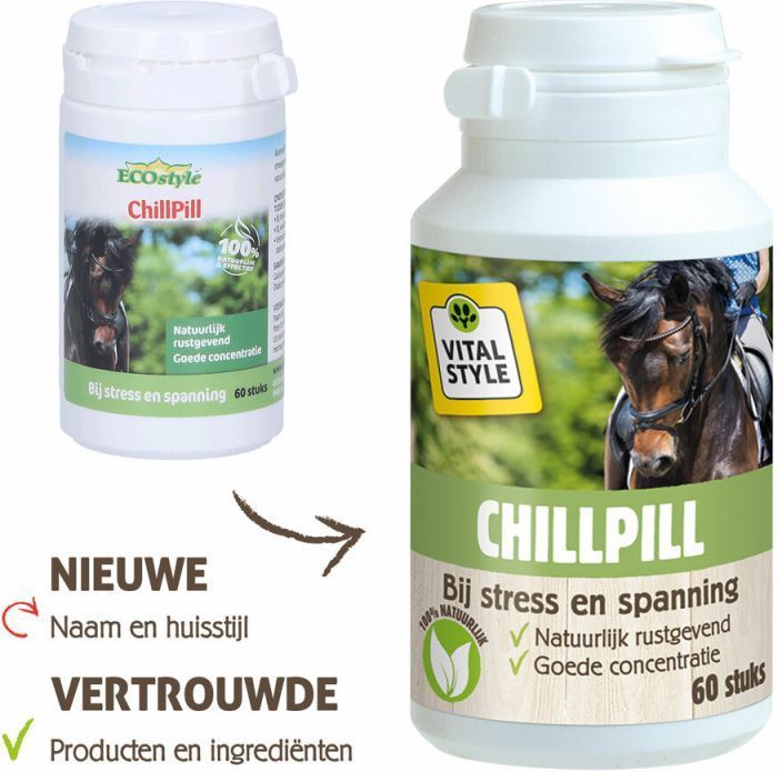 VITALstyle Chillpill - Paarden Supplement - Bij Stress En Spanning - Met o.a. Agaricus Blazei & Calcium - 60 stuks