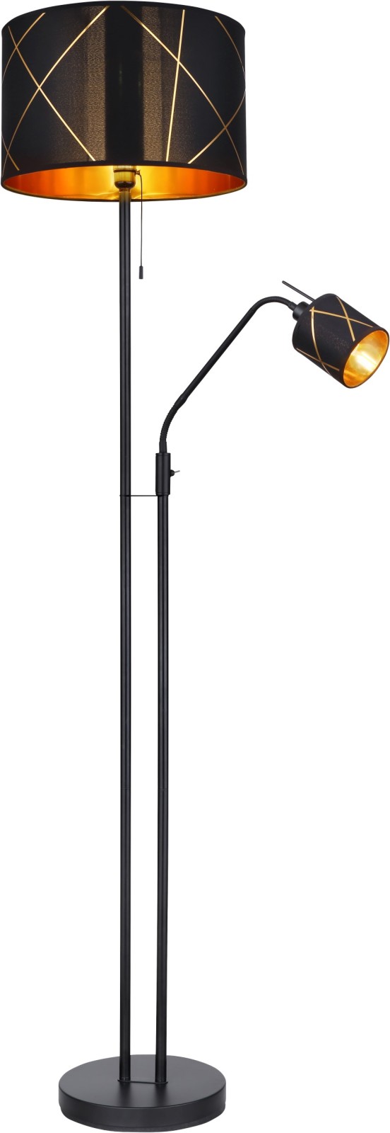 Stehlampe - schwarz-goldfarben - Metall - Zugschalter