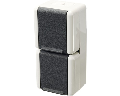 Jung 822 W Opbouw, verticale, dubbele contactdoos voor vochtige ruimtes, IP44, lichtgrijs/donkergrijs, WG800