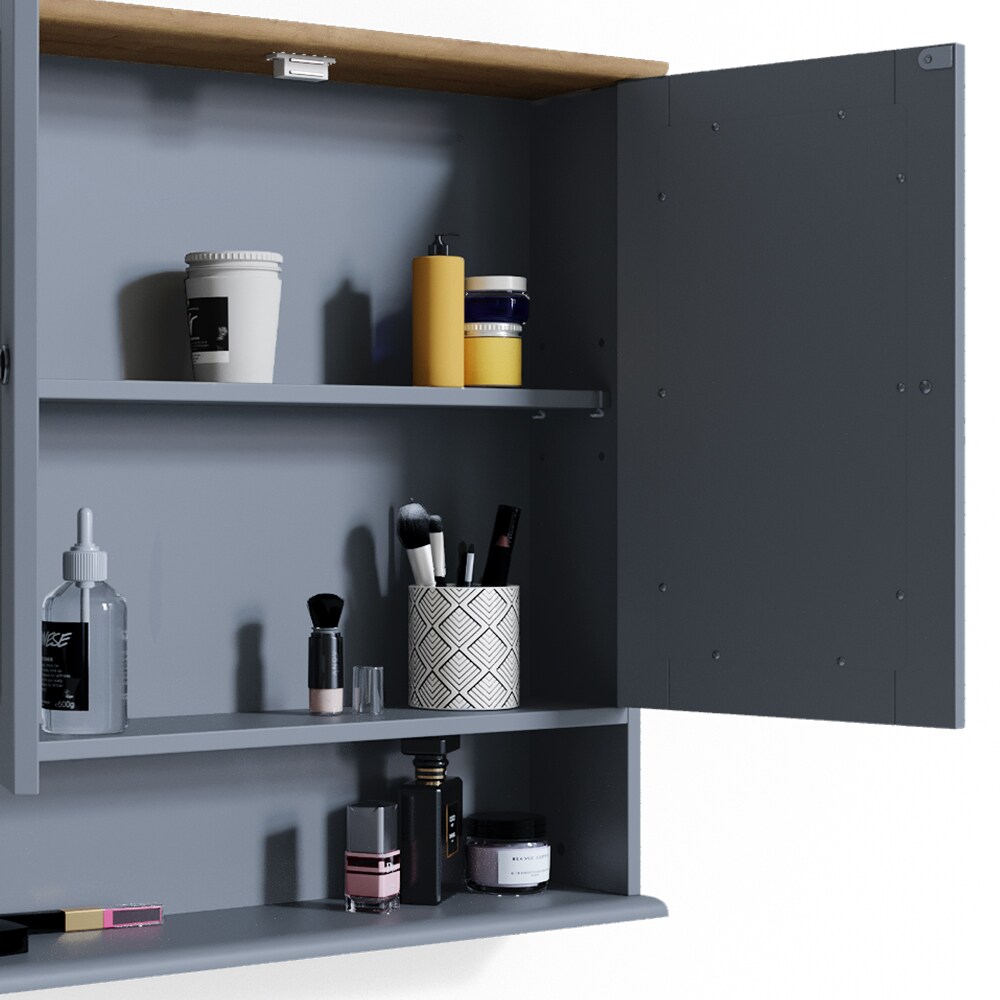 Vicco Wandspiegel Bianco Grau Badspiegel mit Ablage 2 Türen 58x56cm Hängespiegel Spiegel für Badezimmer im Landhausstil